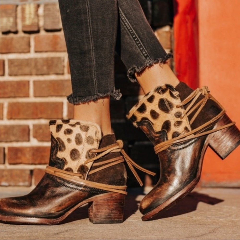Freebird by Steven Brown Leather & Leopard Print Ankle Booties